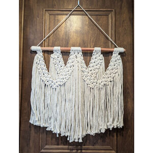 Macrame Wall Decor Tapestry One Size Beige Wood Boho Gypsy